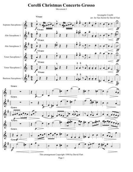 Sax Choir Corelli Xmas Concerto Grosso Movement I Sheet Music