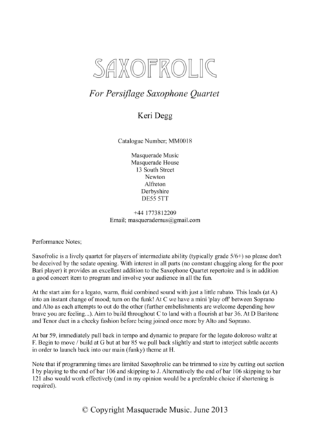 Free Sheet Music Saxofrolic Satb Saxophone Quartet