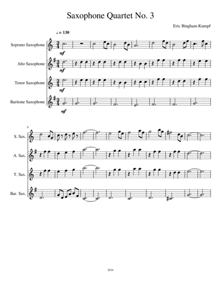 Saxophone Quartet No 3 Sheet Music