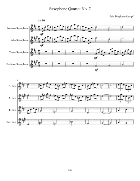 Saxophone Quartet No 7 Sheet Music