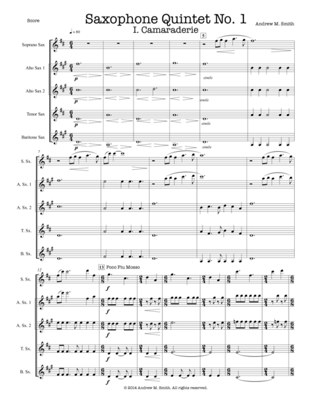 Saxophone Quintet No 1 Sheet Music