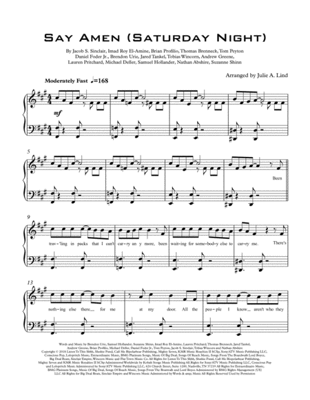 Say Amen Saturday Night Sheet Music