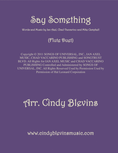 Say Something Arranged For Flute Duet Sheet Music