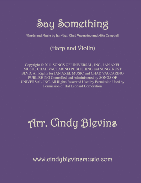 Say Something Arranged For Harp And Violin Sheet Music