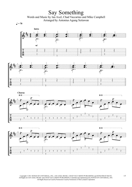 Say Something Fingerstyle Guitar Solo Sheet Music