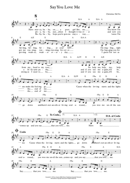 Say You Love Me Lead Sheet For Singalongs Sheet Music