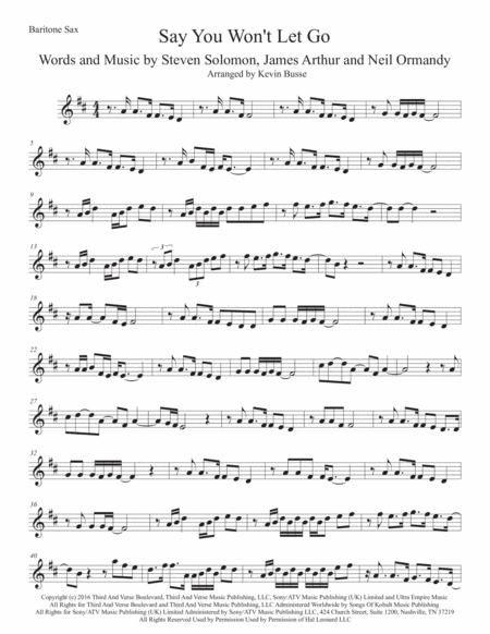 Free Sheet Music Say You Wont Let Go Bari Sax