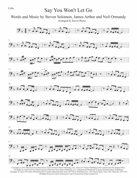 Say You Wont Let Go Cello Sheet Music