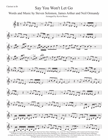 Say You Wont Let Go Clarinet Original Key Sheet Music