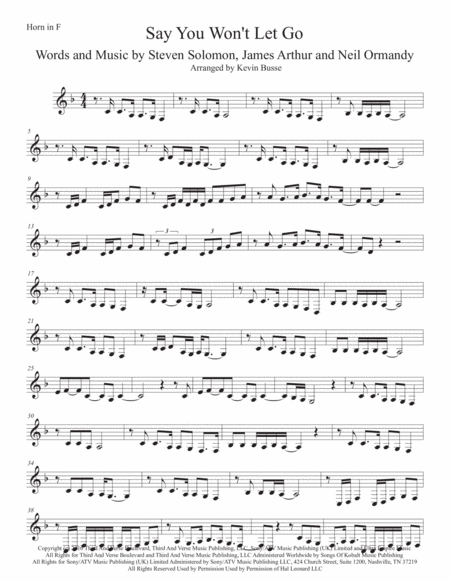 Free Sheet Music Say You Wont Let Go Horn In F Original Key