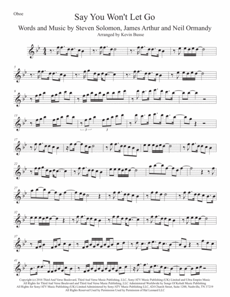 Free Sheet Music Say You Wont Let Go Oboe Original Key