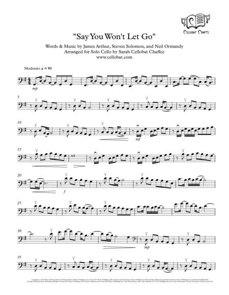 Say You Wont Let Go Solo Cello James Arthur Arr Cellobat Sheet Music