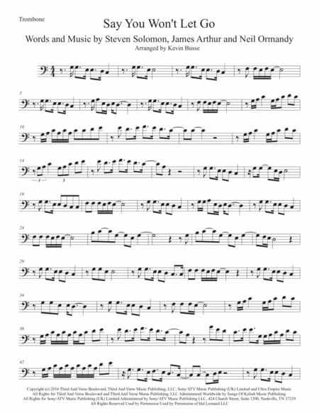 Say You Wont Let Go Trombone Easy Key Of C Sheet Music