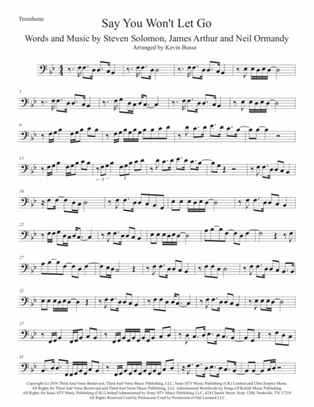 Say You Wont Let Go Trombone Original Key Sheet Music