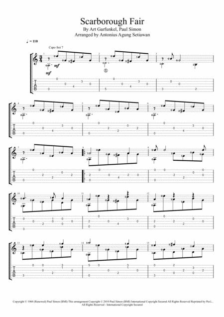 Scarborough Fair Canticle Solo Guitar Tablature Sheet Music