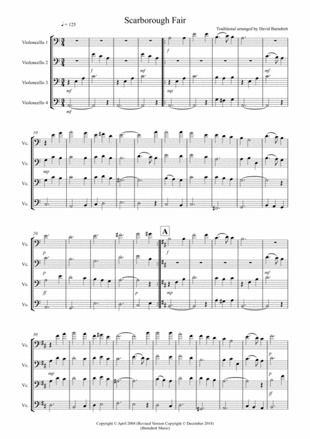 Free Sheet Music Scarborough Fair For Cello Quartet