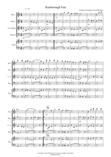 Scarborough Fair For Double Reed Quartet Sheet Music