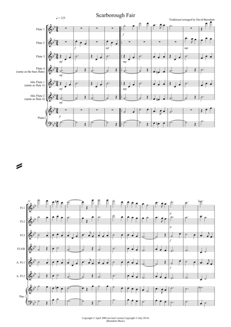 Free Sheet Music Scarborough Fair For Flute Quartet