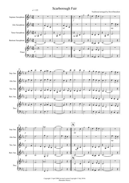 Free Sheet Music Scarborough Fair For Saxophone Quartet