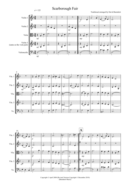 Scarborough Fair For String Quartet Sheet Music