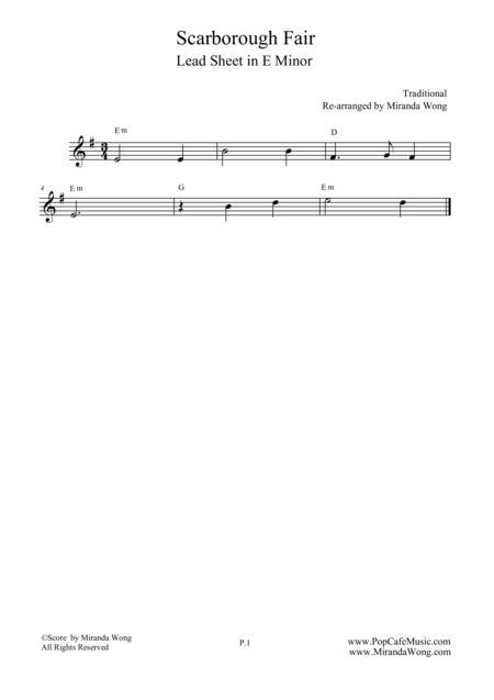 Free Sheet Music Scarborough Fair Lead Sheet In E Minor