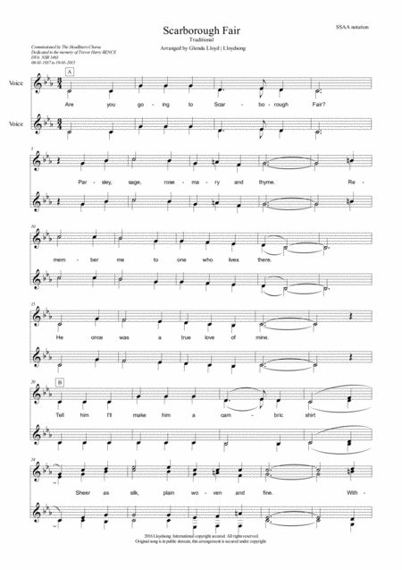 Free Sheet Music Scarborough Fair Ssaa