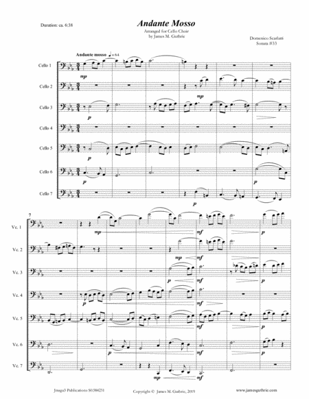 Scarlatti Andante Mosso For Cello Choir Sheet Music