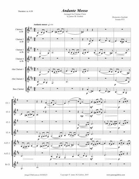 Free Sheet Music Scarlatti Andante Mosso For Clarinet Choir