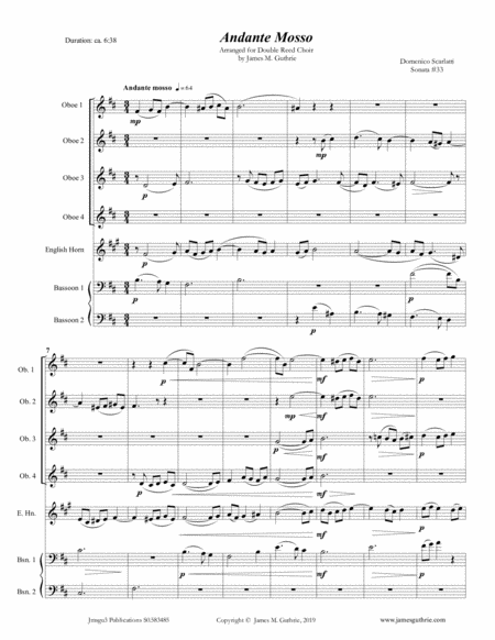 Scarlatti Andante Mosso For Double Reed Choir Sheet Music