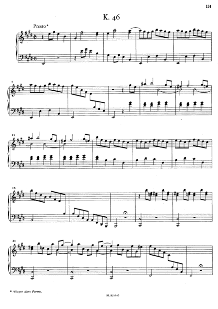 Free Sheet Music Scarlatti Sonata In E Major K46 L25 Original Version