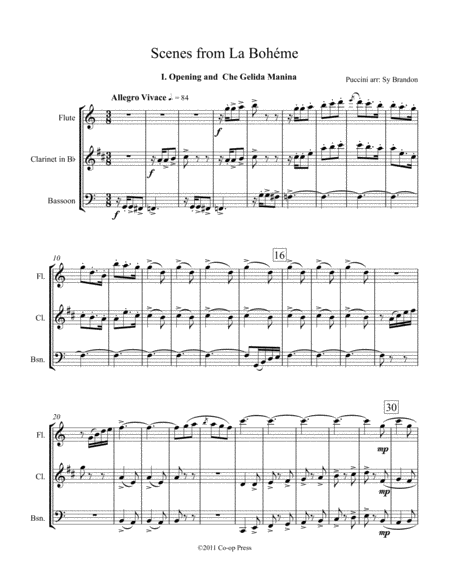 Free Sheet Music Scenes From La Bohme For Ww Trio