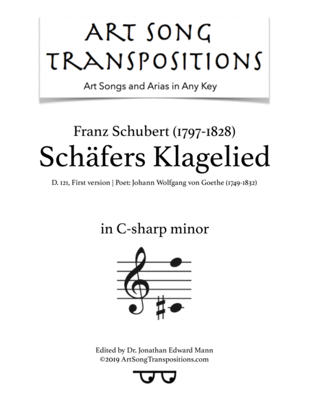 Schfers Klagelied D 121 First Version Transposed To C Sharp Minor Sheet Music