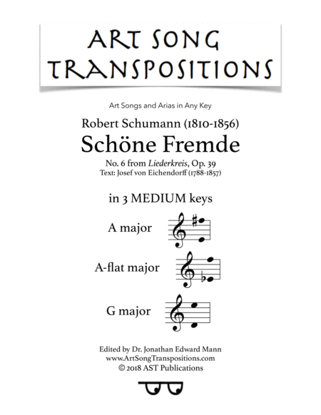 Schne Fremde Op 39 No 6 In 3 Medium Keys A A Flat G Major Sheet Music