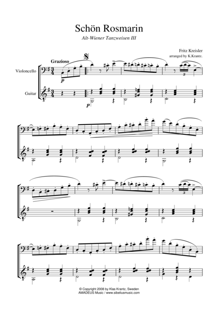 Schon Rosmarin For Cello And Guitar Sheet Music