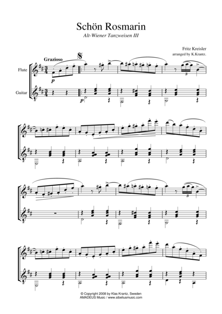 Schon Rosmarin For Flute And Guitar Sheet Music