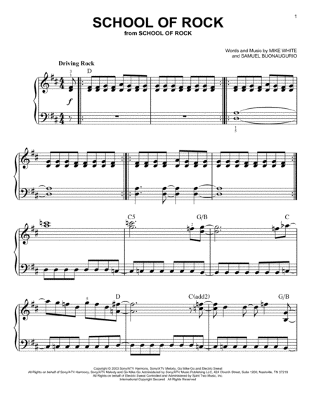 Free Sheet Music School Of Rock From School Of Rock The Musical