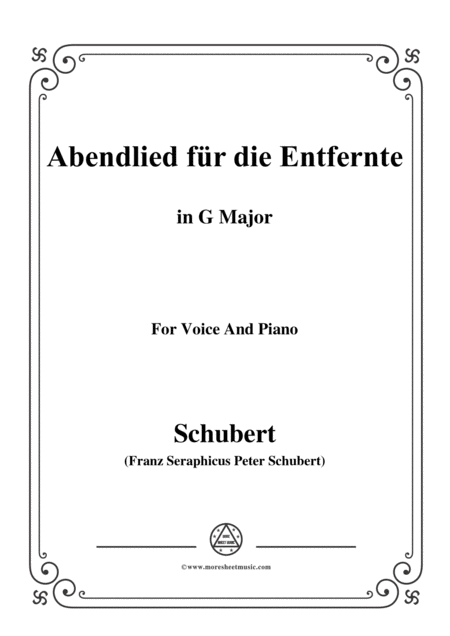 Schubert Abendlied Fr Die Entfernte Op 88 In G Major For Voice Piano Sheet Music