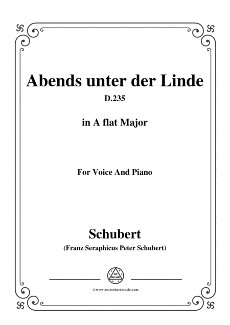 Schubert Abends Unter Der Linde D 235 In A Flat Major For Voice Piano Sheet Music