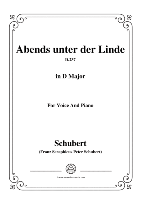 Schubert Abends Unter Der Linde D 237 In D Major For Voice Piano Sheet Music