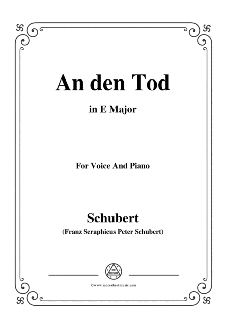 Free Sheet Music Schubert An Den Tod In E Major For Voice Piano