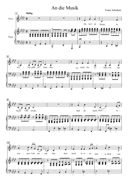 Schubert An Die Musik For Low Voice In Ab Sheet Music