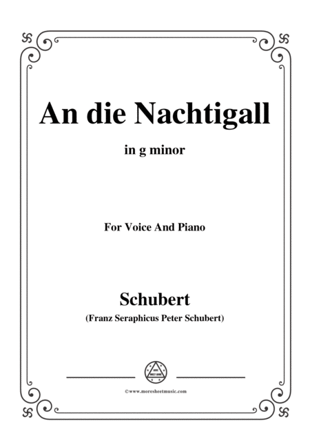 Schubert An Die Nachtigall Op 172 No 3 In G Minor For Voice Piano Sheet Music