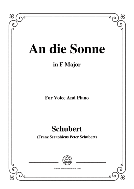 Schubert An Die Sonne In F Major For Voice Piano Sheet Music