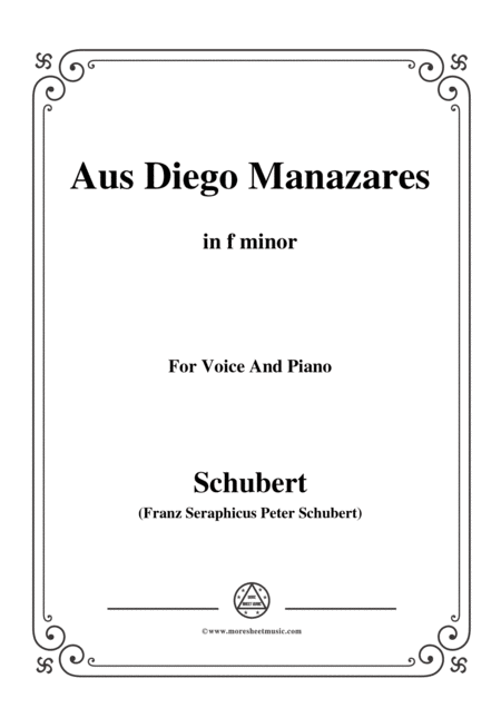 Schubert Aus Diego Manazares D 458 In F Minor For Voice Piano Sheet Music