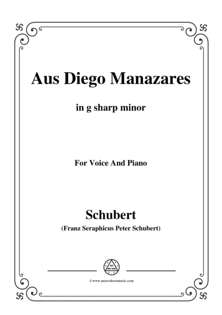 Schubert Aus Diego Manazares D 458 In G Sharp Minor For Voice Piano Sheet Music