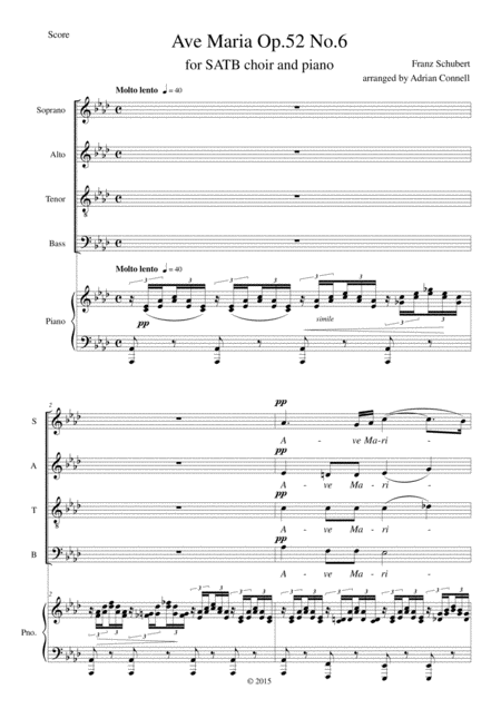 Schubert Ave Maria Arranged For Satb Choir And Piano Or Organ Sheet Music