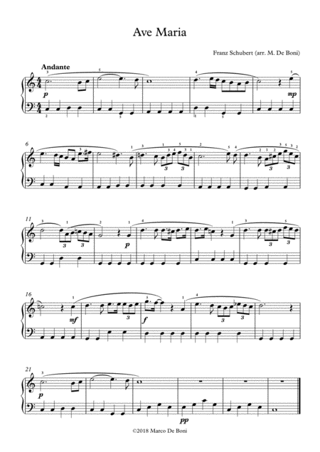 Free Sheet Music Schubert Ave Maria Easy Piano Version For Beginners