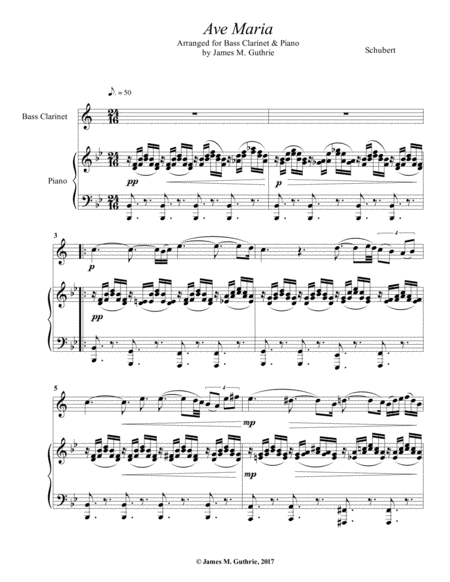 Schubert Ave Maria For Bass Clarinet Piano Sheet Music