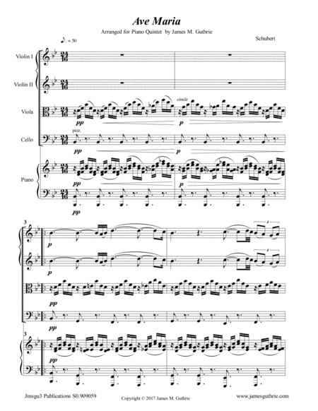 Schubert Ave Maria For Piano Quintet Sheet Music