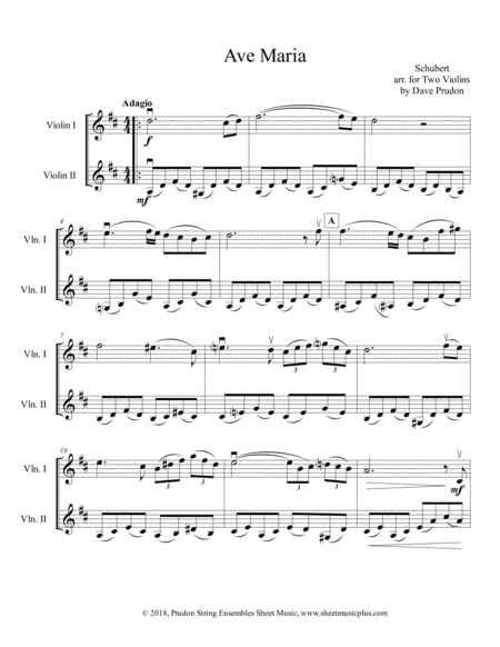 Free Sheet Music Schubert Ave Maria For Two Violins